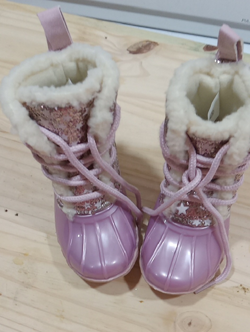 Kids Pink Sparkle Winter Boots with Faux Fur